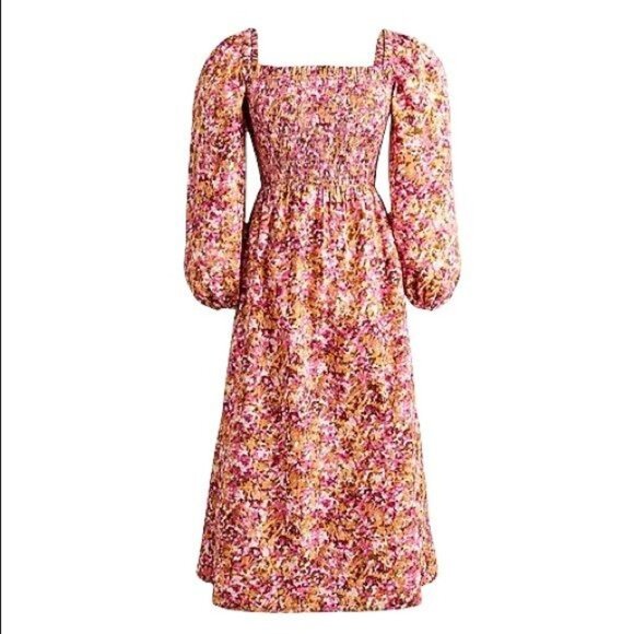 J. Crew Smocked Puff-Sleeve Dress in Pink Faded Floral Size Small NWT - Picture 3 of 11